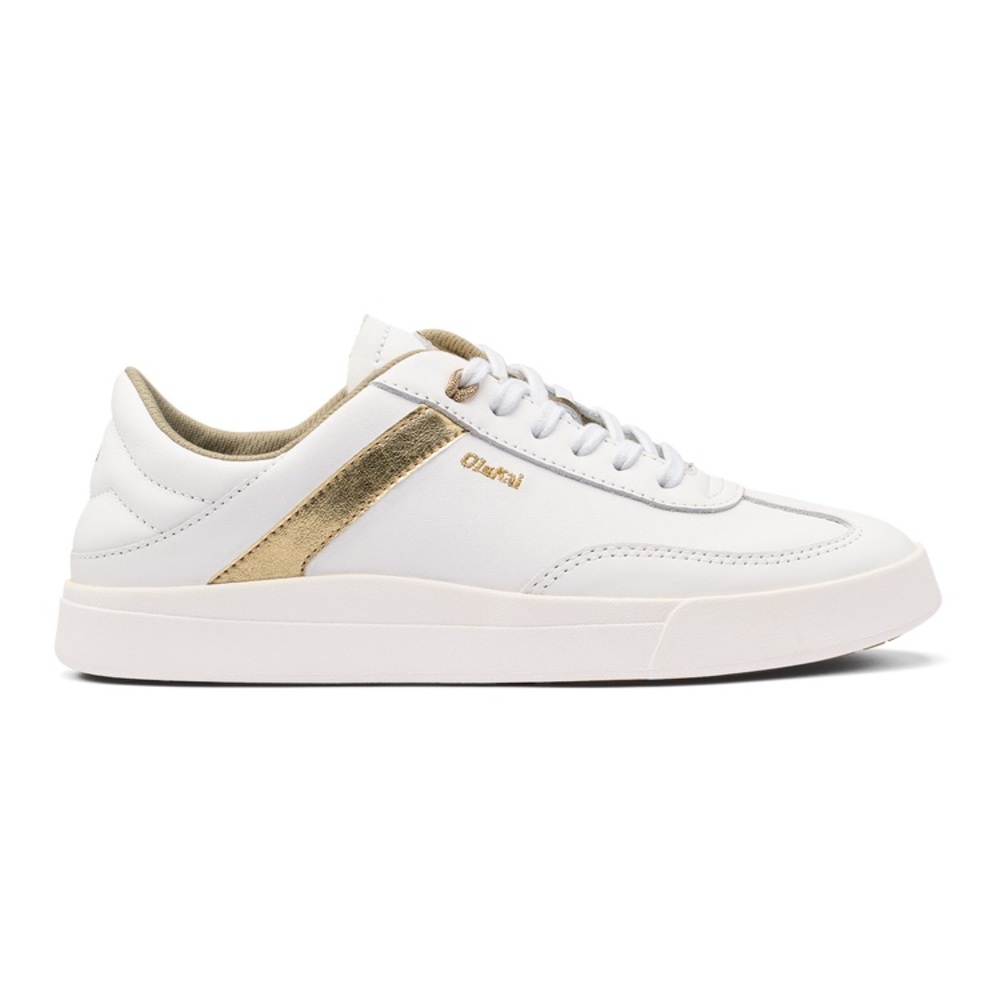 OluKai Hā‘upu Women’s Full-Grain Leather Sneakers White Gold Size 9